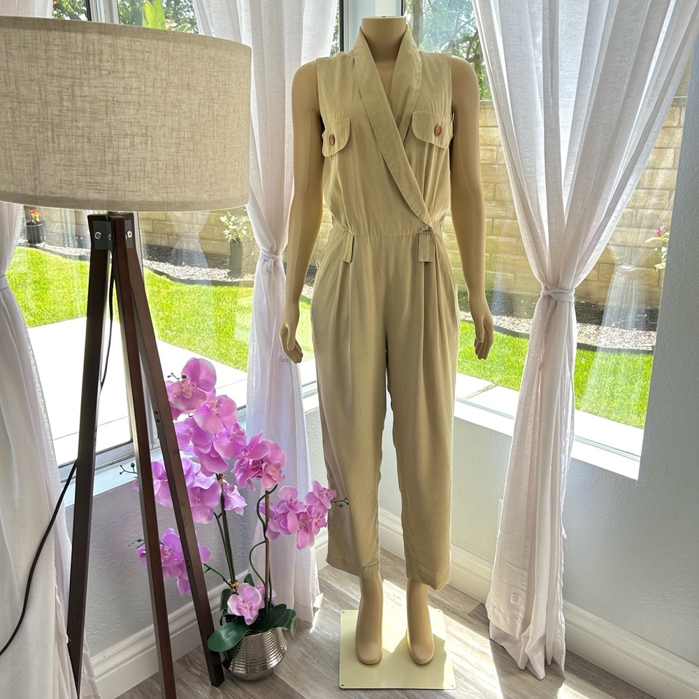Vintage JSJ Petites Jumpsuit Size L Large 11/12Women's Khaki Green Playsuit